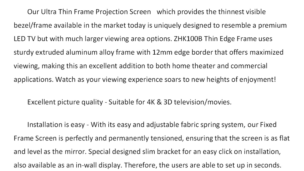 Ambient Light Rejecting Ultra Short Throw Projector Screen With Ultra Thin Frame
